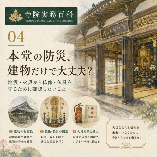 04｜本堂の防災、建物だけで大丈夫？ 地震・火災から仏像・仏具を守るために確認したいこと