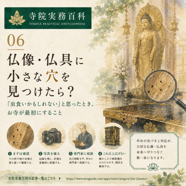 06｜仏像・仏具に小さな穴を見つけたら？「虫食いかもしれない」と思ったとき、お寺が最初にすること